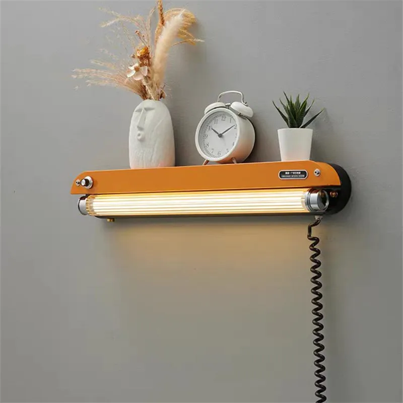 Art Orange LED Wall Lamp Switch Dimming Acrylic Tube Sconce vintage Parlor Shop Stowable reading lamp long bedside ambient light