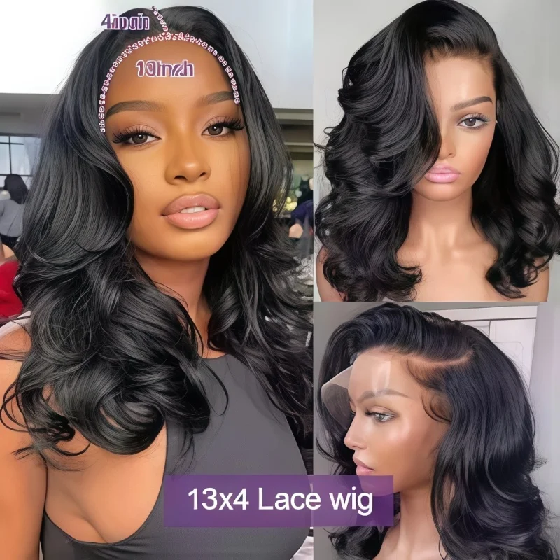 18 Inch Brazilian Short Body Wave Bob Human Hair Wigs 250 Density Pre Plucked Natural Hairline 13x4 HD Transparent Lace Frontal Wigs Soft Real Human Hair Lace Front Bob Wigs For Women Daily Makeup Party Styling