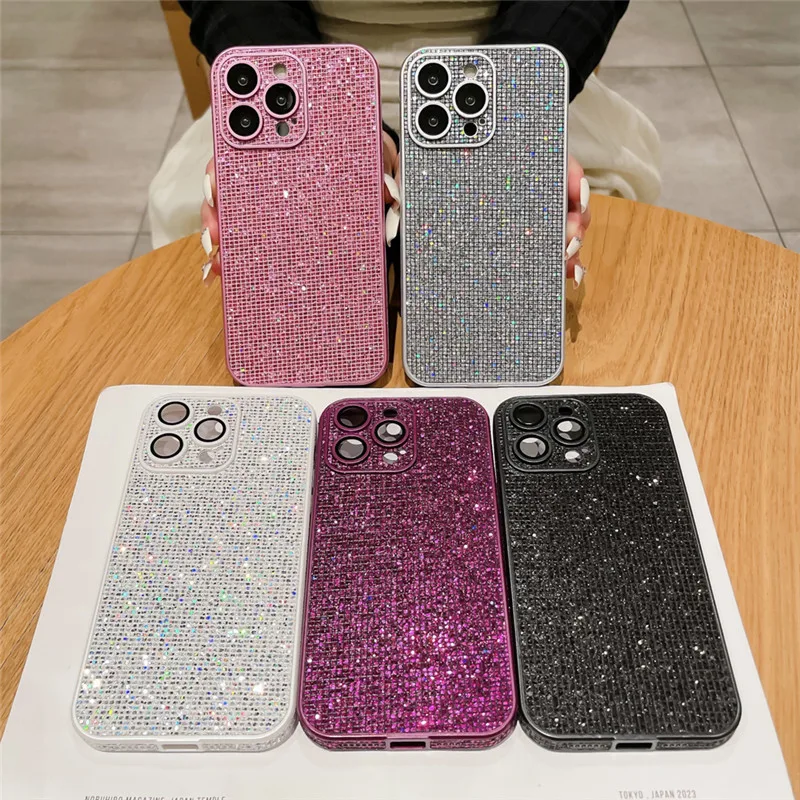 Ottwn Luxury Glitter Rhinestones Phone Case For iPhone 14 11 12 13Pro Max 14Pro Max Shniy Diamond Shockproof Silicone Back Cover