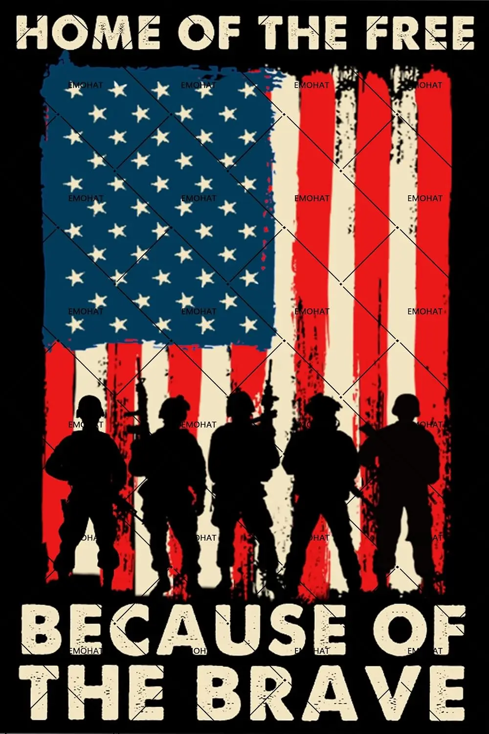 Memorial Day 4th of July Decorations Veteran USA, EMOHAT Home of The Free Because of The Brave Metal Tin Signs, Wall Decor  --Ti