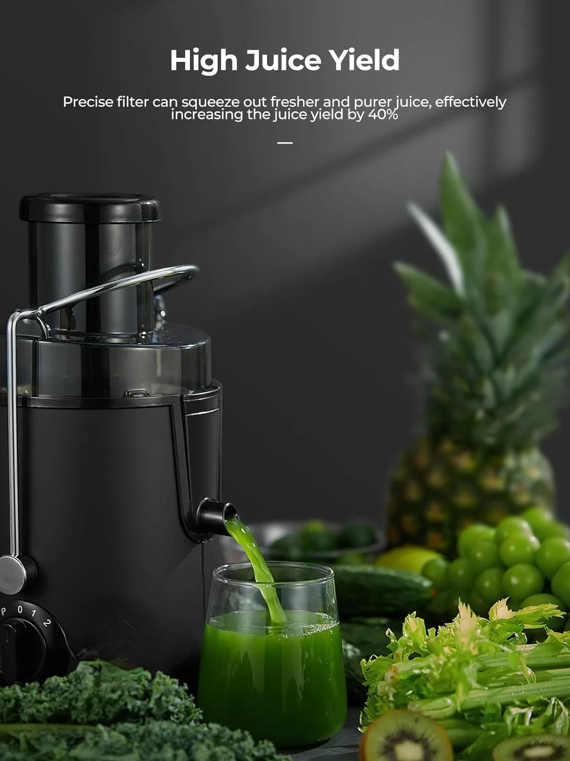 Mesin Juicer, Juicer seluruh buah dan sayuran dengan 3 kontrol kecepatan, Juicer sentrifugal dengan mulut lebar 3 \ u201D Feed Chute,