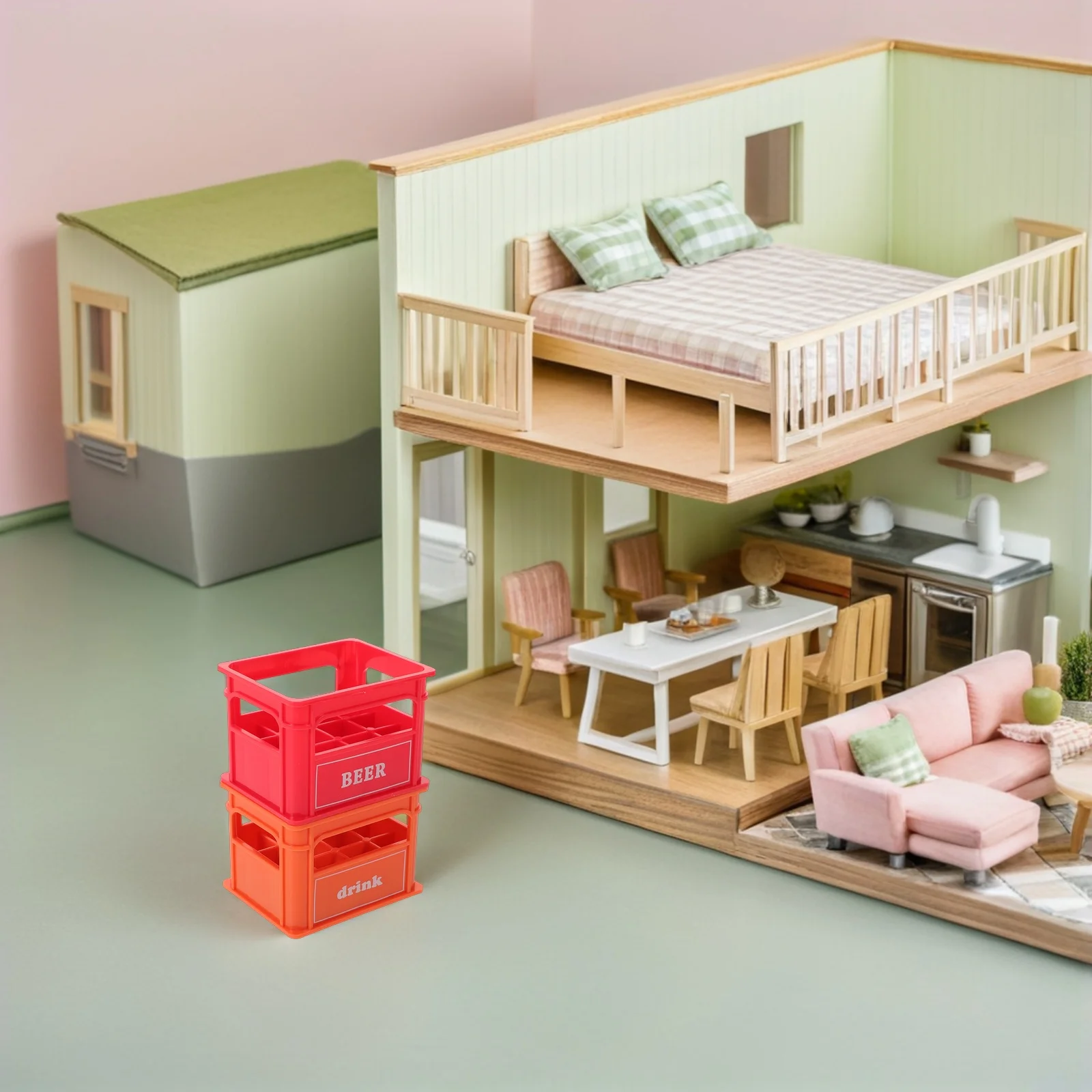 10 szt. Miniaturowe skrzynki na piwo: Realistyczne akcesoria do kuchni w domku dla lalek, zestaw do zabawy, dekoracja mikrokrajobrazu, akcesoria do bajkowego ogrodu.