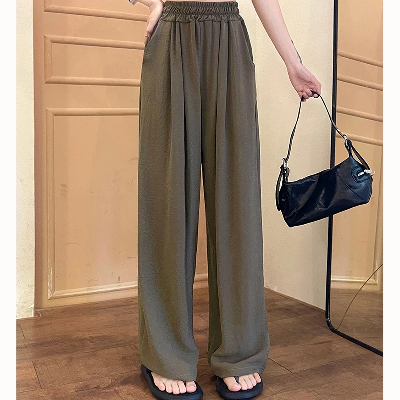 Women Summer Casual Streetwear Pants Lady Fashion Streetwear Baggy Wide Leg Trousers Female High Waisted Straight Leg Joggers