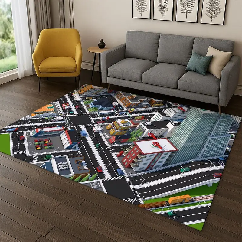 City Traffic Road Highway Runway Playroom PlayMat Carpet Rug for Bedroom Living Room Sofa Doormat Home Decor Non-slip Gift