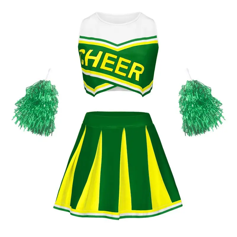 Girls'  Dress Cheerleader Uniform Girls' Fashion Cheerleading Uniform Outfits School Long sleeves Sleeveless