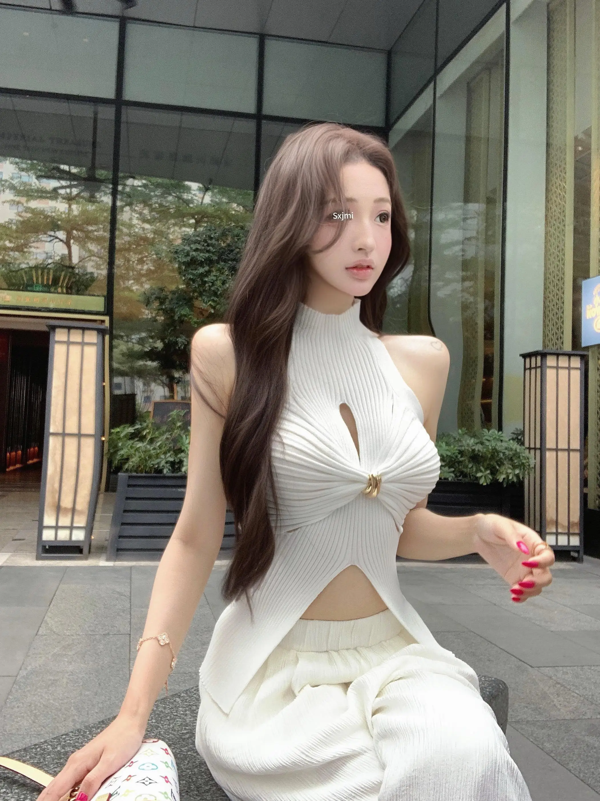 Summer Knitted Hollow out Svel Vest Women's Pure Desire Sexy Inner Wear Hot Girl Tight Split Top Outerwear