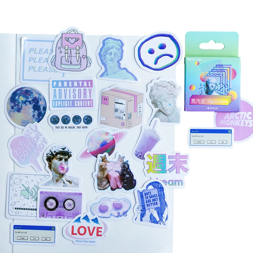 46pcs/pack Vaporwave Adhesive Decoration Scrapbook Sticker DIY Adheisve Paper Sticker LabeL Bookmark Student Office Supply