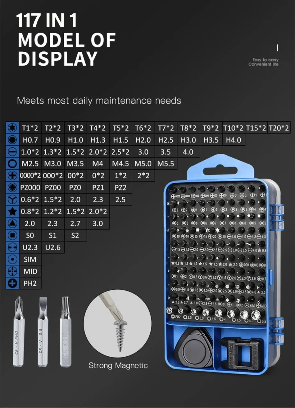115-in-1 Precision Driver Set Magnetized Torx Hex Bits Multi-scene Repair Tool Kit for Mobile Phones Notebook PC Glasses Watch