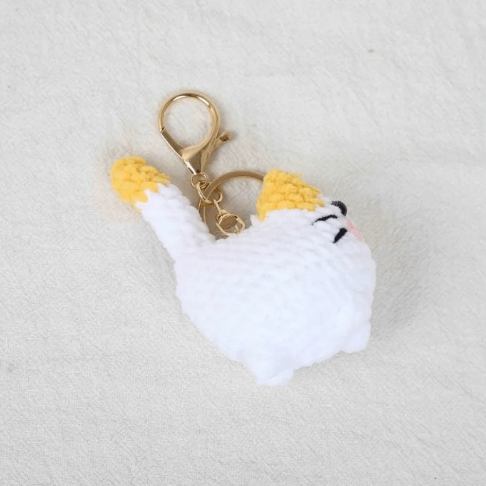 Creative Handmaking Crochet Kitten Keyrings Knitting Cartoon Handwoven Cat Pendant Animal Kawaii Cat Key Chain Bag Decor
