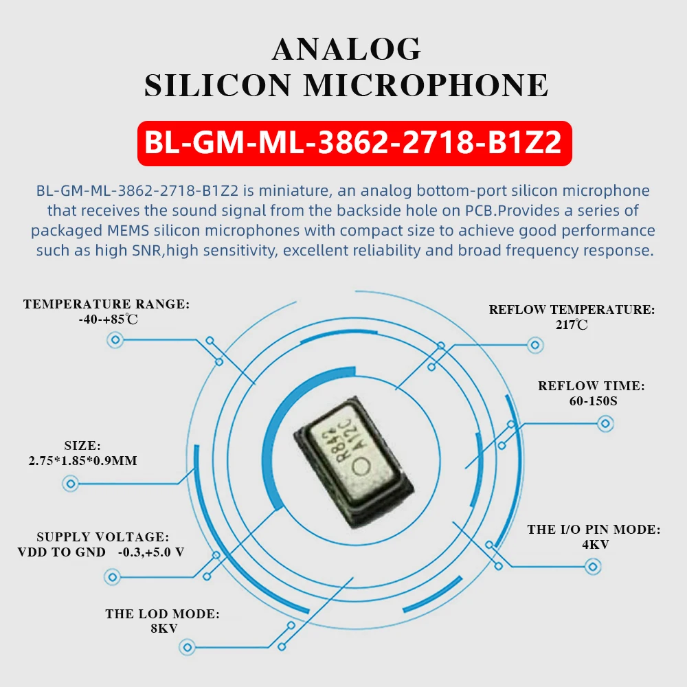 50PCS BL-GM-ML-3862-2718-B1Z2 Microphone Aospow Wireless Systems Uhf Studio OEM Professional MEMS Microphone