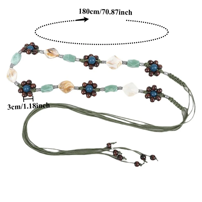 Bohemian-Style Braided Ethnic Women’s Waist Chain Floral Waist Cord to Pair with Dresses Retro Waist-Cinching Decorative Belt