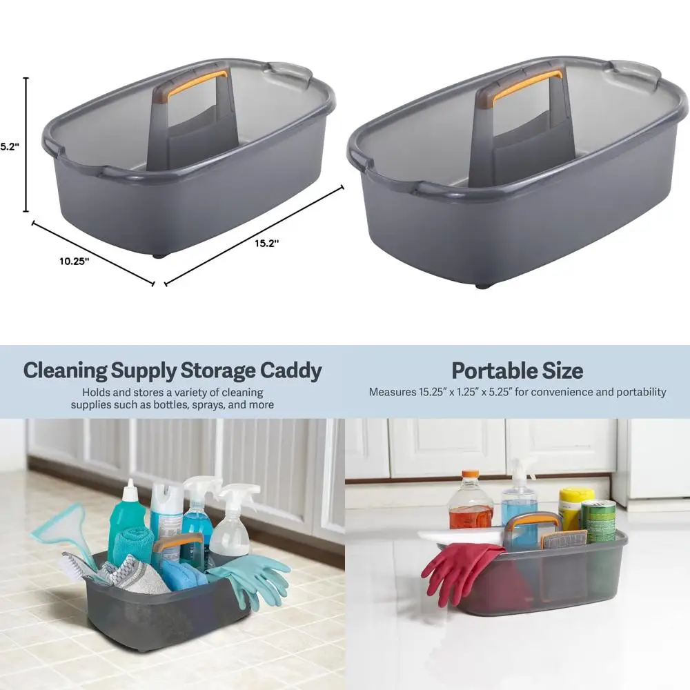 

Gray and Orange 1.85 Gallon Plastic Storage Caddy with Handle for Cleaning Supplies