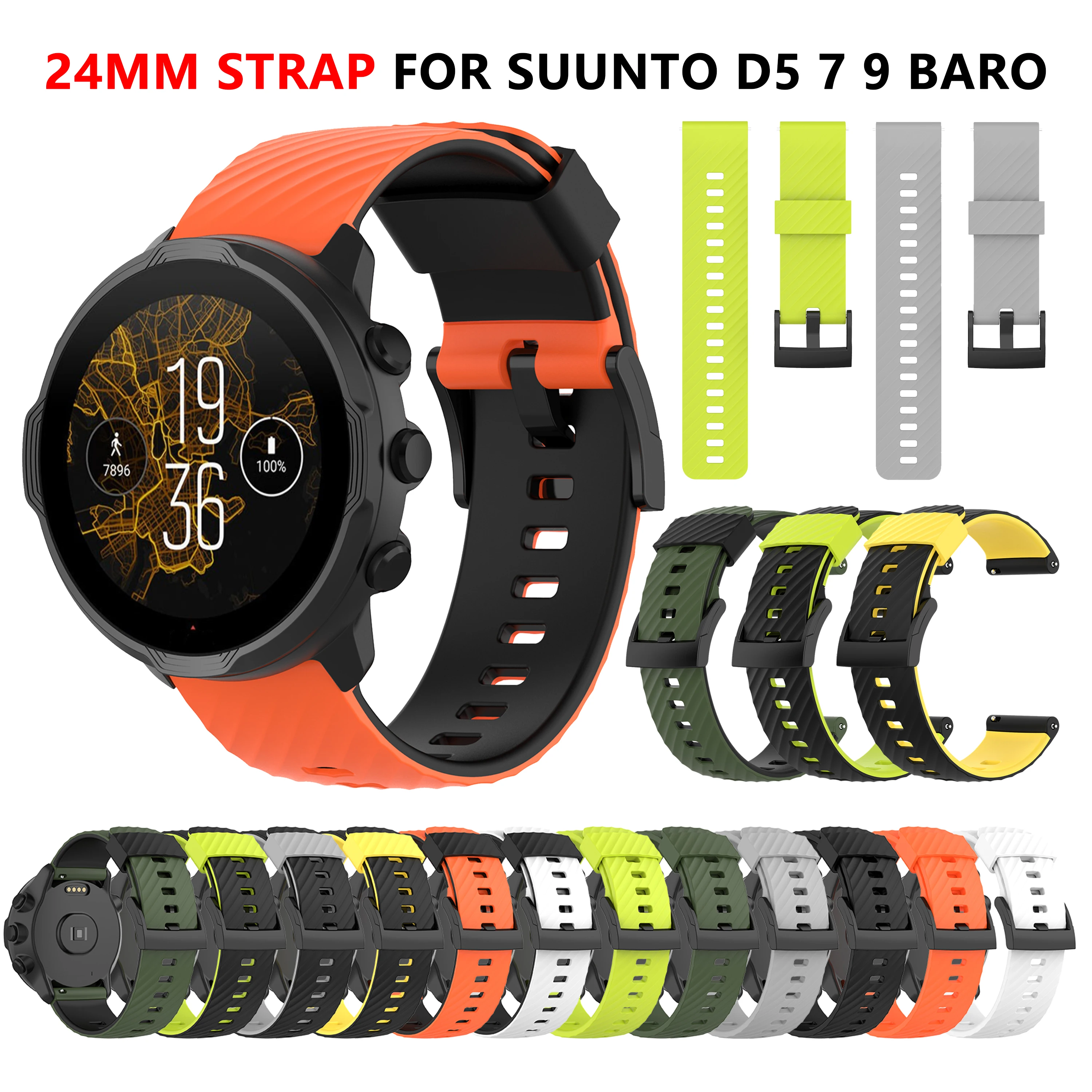 24Mm Siliconen Slimme Horlogeband Voor Suunto D5 7 Armband Voor Suunto 9/9 Baro/Spartan Sport Pols Hr Baro Horlogeband