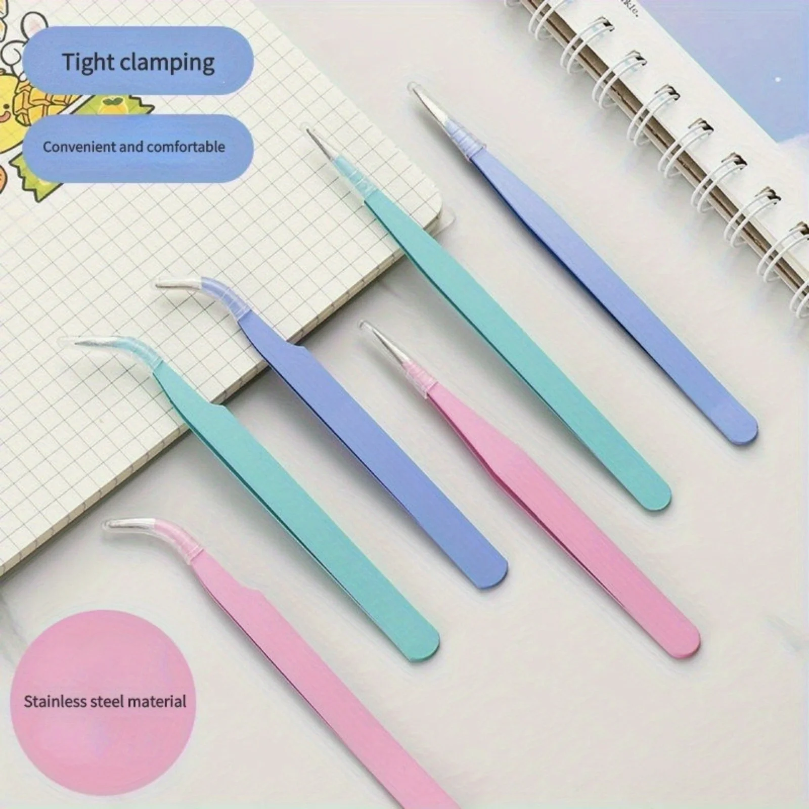 6/12pc Cute Macaron Colored Tweezers Kit Straight Curved Tip for DIY Craft Sticker Scrapbooking Succulent Gardening Work