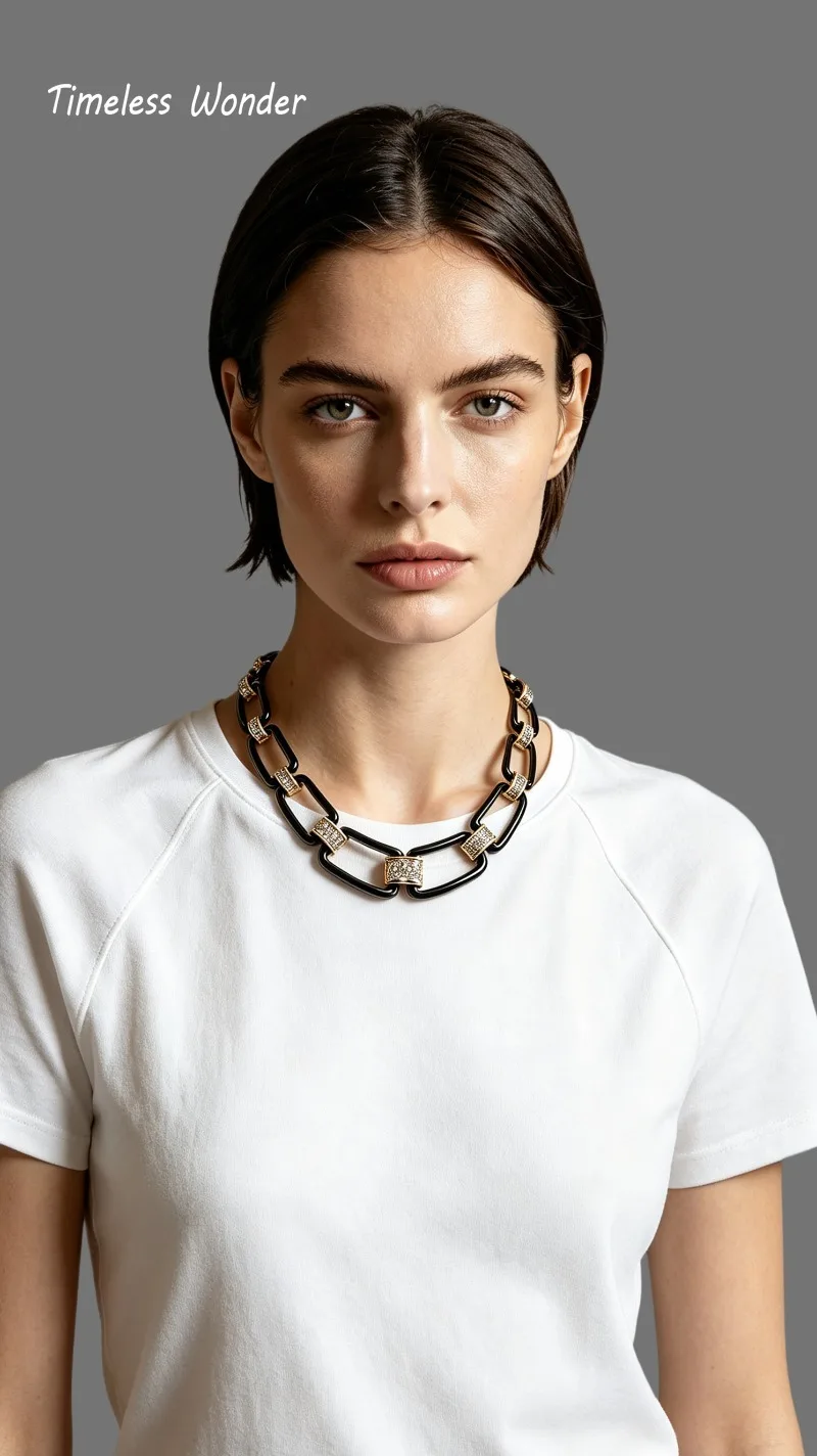 Timeless Wonder Retro Enamel Zircon Geo Linked Pave Chains Necklace Women Designer Jewelry Top Rare Trendy Classy Vintage 4612