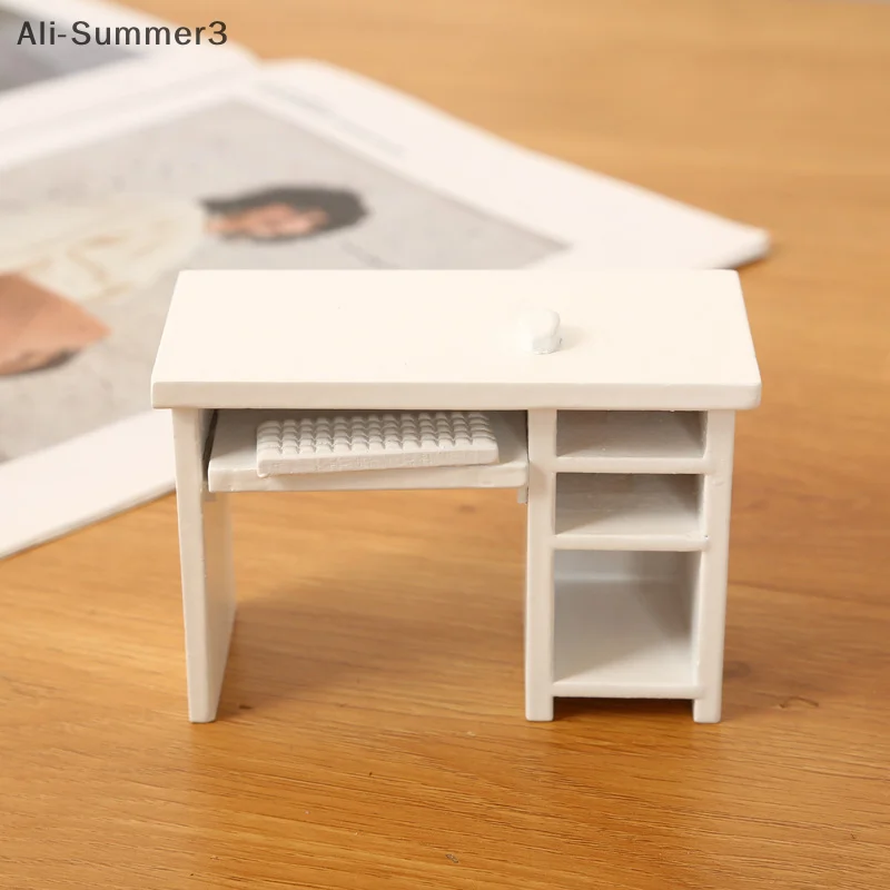 1/12 Dollhouse Wooden Computer Desk Mouse Keyboard Set Dollhouse Study Furniture Decoration Micro Scene Construction Props
