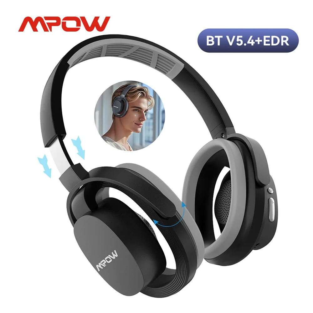 Mpow zw bluetooth v5.4 fones de ouvido sobre a orelha, 30h de reprodução sem fio, fone de ouvido estéreo dobrável de alta fidelidade para viagens de escritório em casa