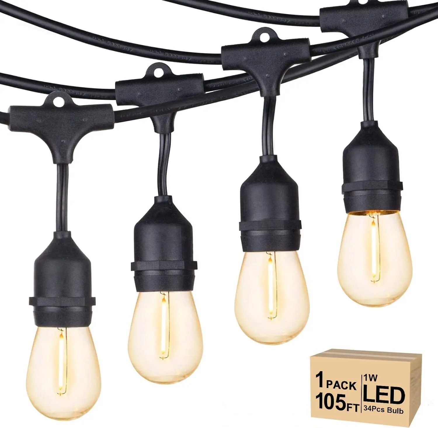 Outdoor String Lights Led 105FT, Commercial Grade Patio Lights with 1W Dimmable S14 Shatterproof Bulbs