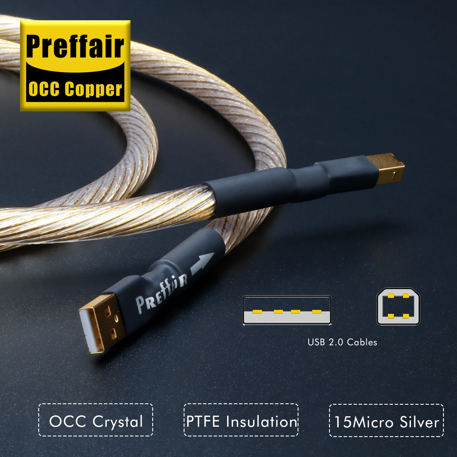 Preffair X417 OCC Медный Hi-Fi аудио USB-кабель 2.0 A к USB B-декодереру ЦАП Кабель для передачи данных Звуковая карта Цифровые кабели