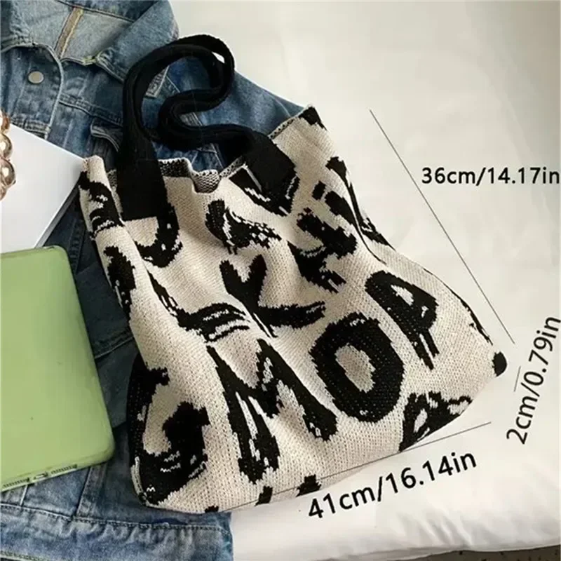 Novelty Knitted Tote Bag, Hollow Out Handbag Shoulder Bag for Teen Girls Women Student ,Workers,Business,Outdoor, Travel  Bags