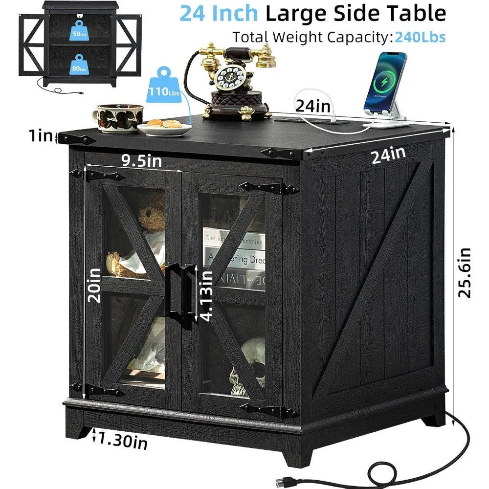 طقم طاولة قهوة مزرعة مكون من 3 قطع مع طاولات جانبية كبيرة ومحطة شحن وحجرة تخزين #3