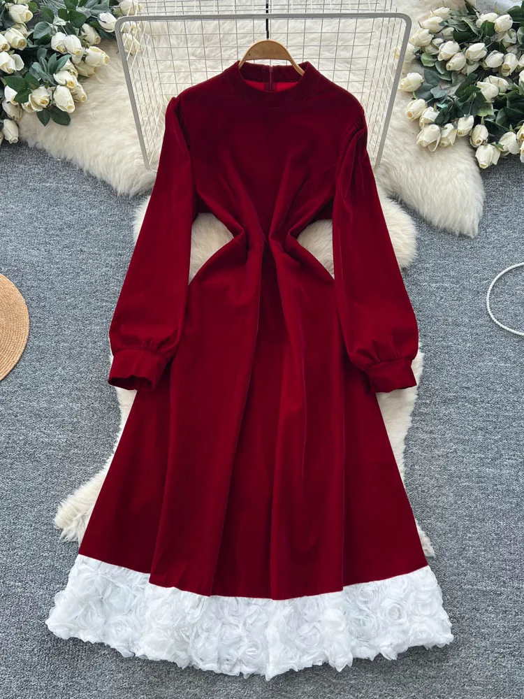 กระโปรงยาวทรงเอเอวสูงลายปะติดสำหรับผู้หญิง รุ่นใหม่ล่าสุดประจำฤดูใบไม้ร่วง พร้อมสายผูกเอว