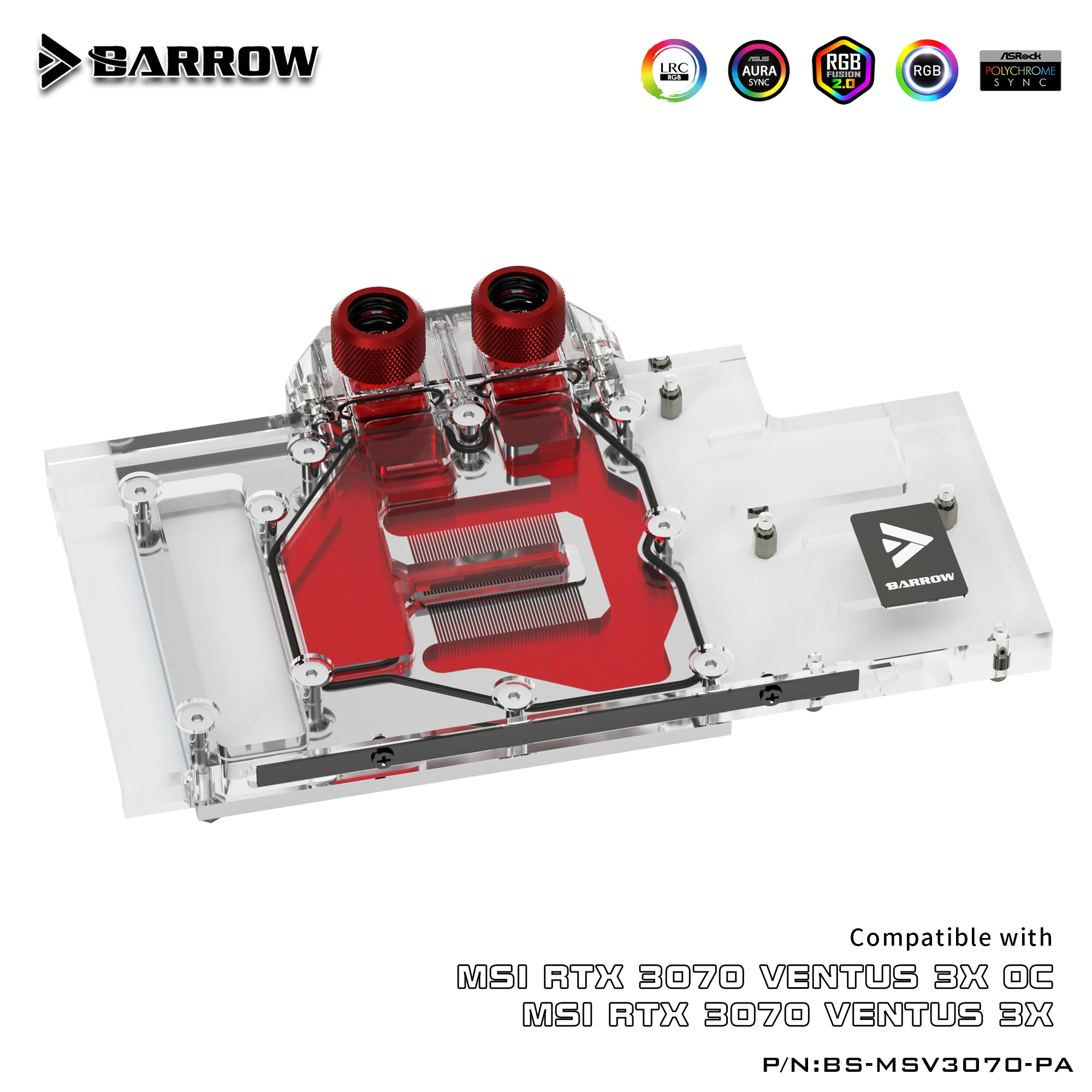 BARROW Full Coverage Water Block Use for MSI 3070 VENTUS 3X OC GPU Card Block Copper Radiator Cooler 5V 3PIN A-RGB BS-MSV3070-PA