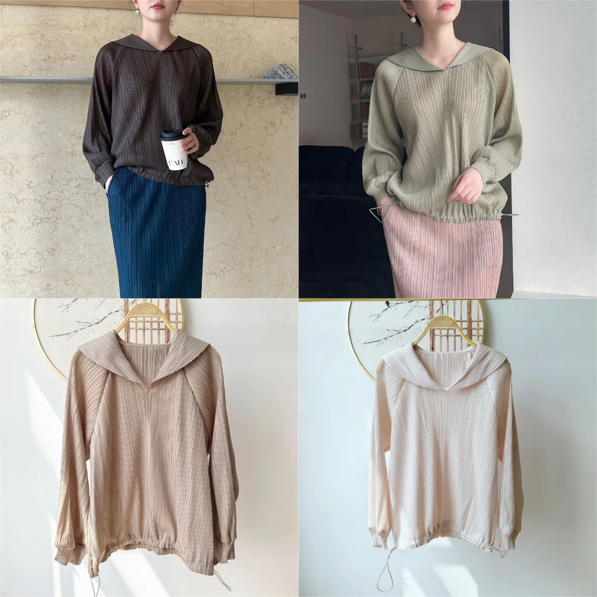 

Sanzhai Fold 2025 Autumn Spring New High End Fold Age Reducing Loose and Slim Fashion Comfortable Versatile Sweatshirt Pleats