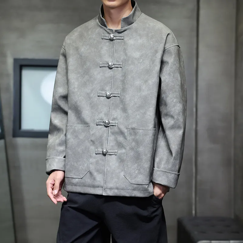 

Мужская кожаная одежда в стиле ретро в китайском стиле Jaet Long Sve, винтажная верхняя одежда с вышивкой, модная городская свободная осенняя одежда