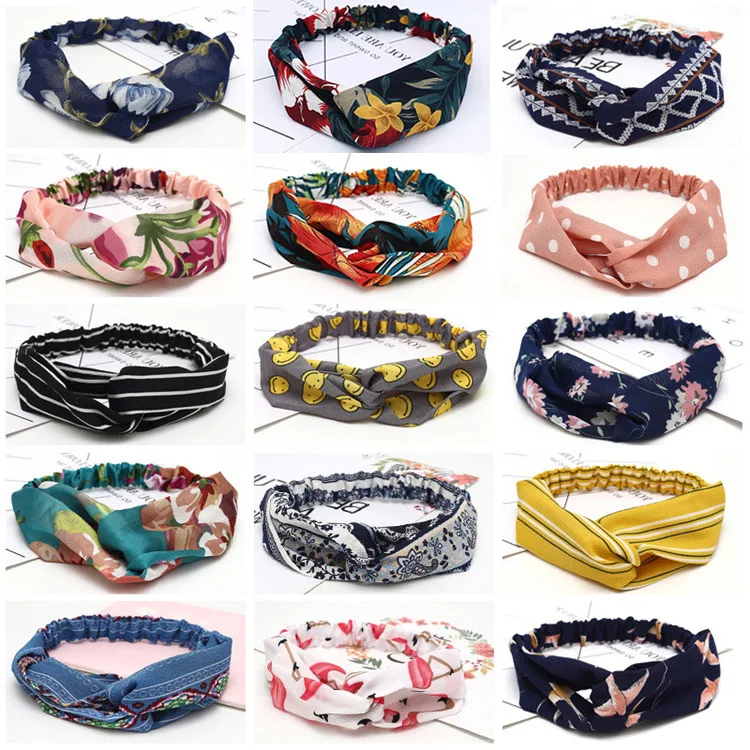 

Fashion Women Hair Accessories Turban Headbands Scarf Cross Knotted Bandanas Elastic Floral Prints Hairband Headwear For Girls