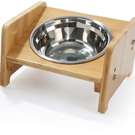 Cat Bowl Rack Wooden Three-in-One Dinner Plate Fixed Anti-knock Pet Supplies Food utensils Single Bowl Bamboo Wood Dog Dining Ta