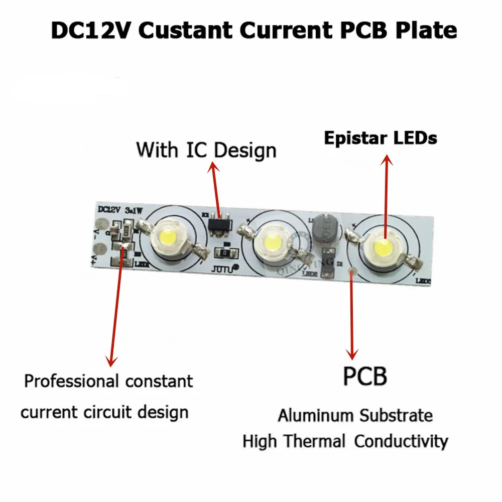 1 pz/lotto DC12V-24V 3led PCB LED modello 3W 9W installato caldo freddo bianco rosso verde blu RGB LED gialli per batteria/luce solare