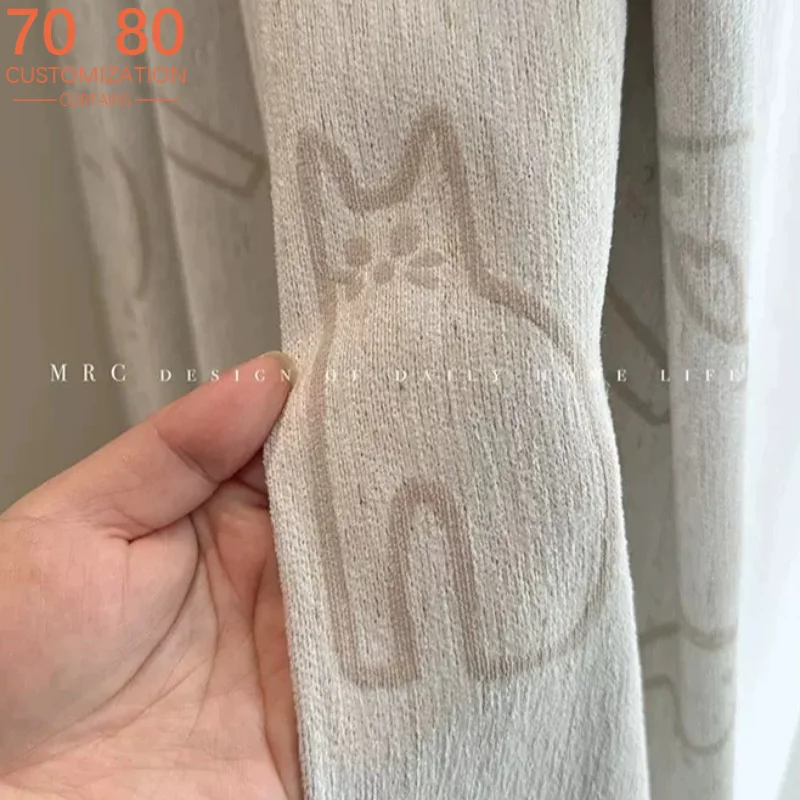 Customized Cartoon Cotton and Linen Printed Beige and Chenille Blackout Curtains for Living Room and Bedroom Partition Curtains