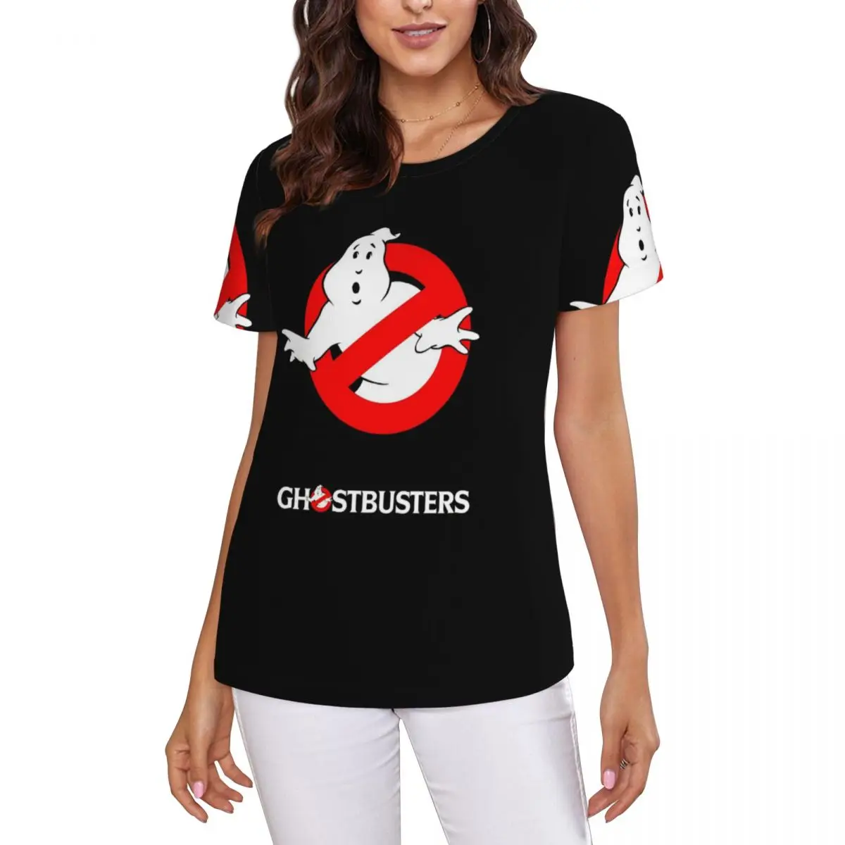 The GhostBusters Logo Pattern T-Shirt Women Short Sleeve T Shirts Crew Neck Clothes Cotton Summer Tees Streetwear