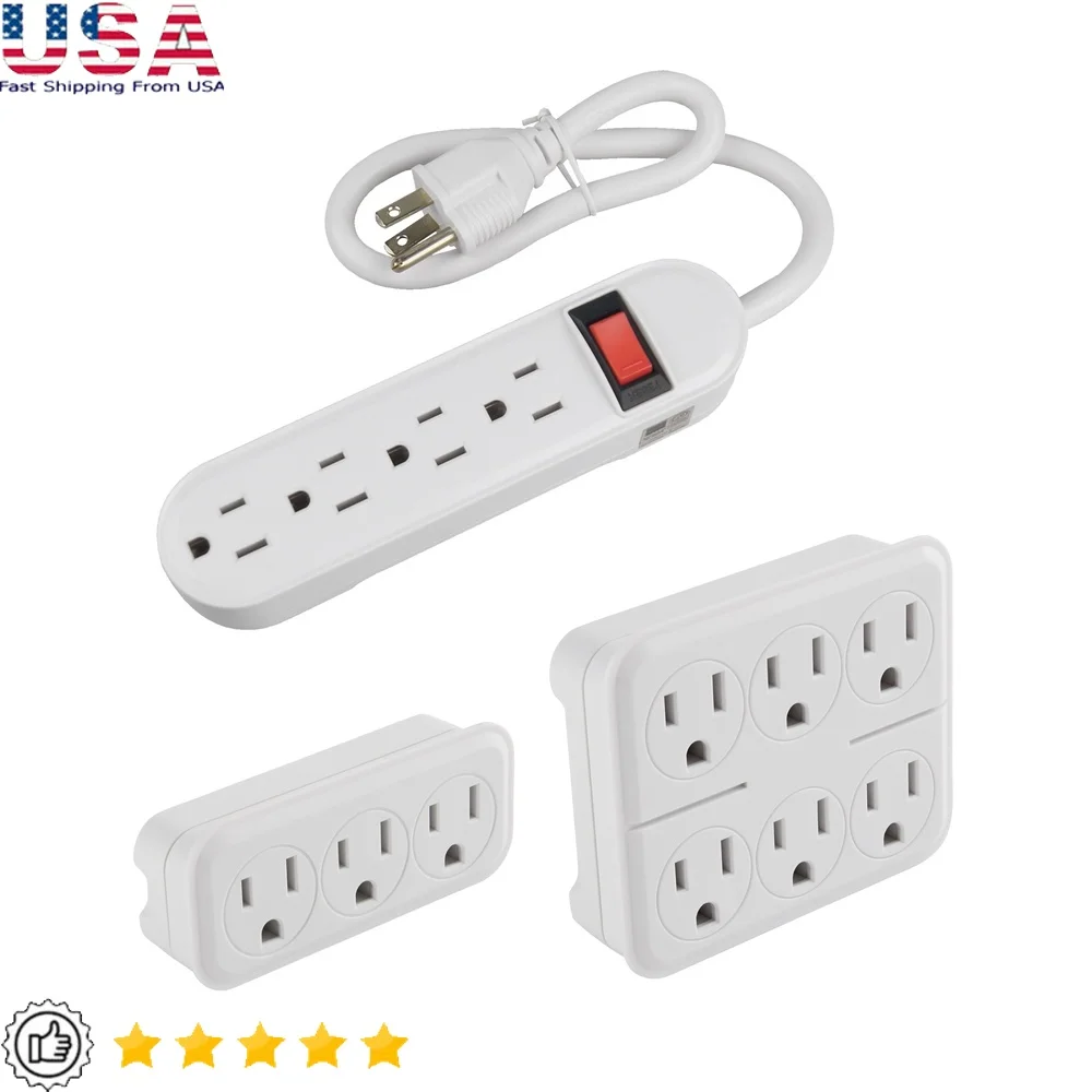 

Набор из 3 удлинителей, 4 выхода, сетевой фильтр с автоматическим выключателем, 6 адаптеров для розетки, 3 розетки, настенная вилка для внутреннего использования