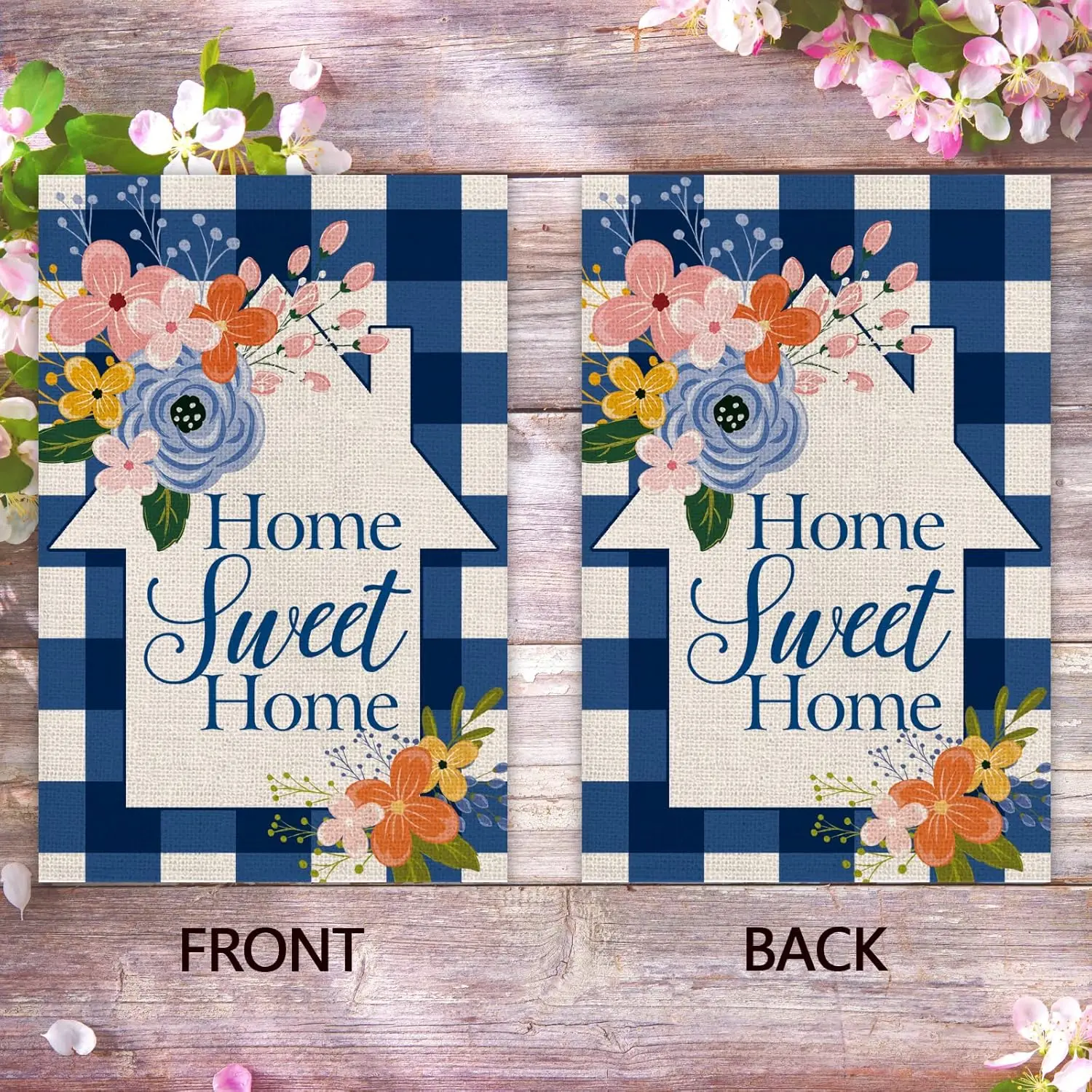 Texupday Home Sweet Home Floral House Decoration Double Sided Burlap Garden Flag Buffalo Check Plaid Spring Summer Seasonal  WWP