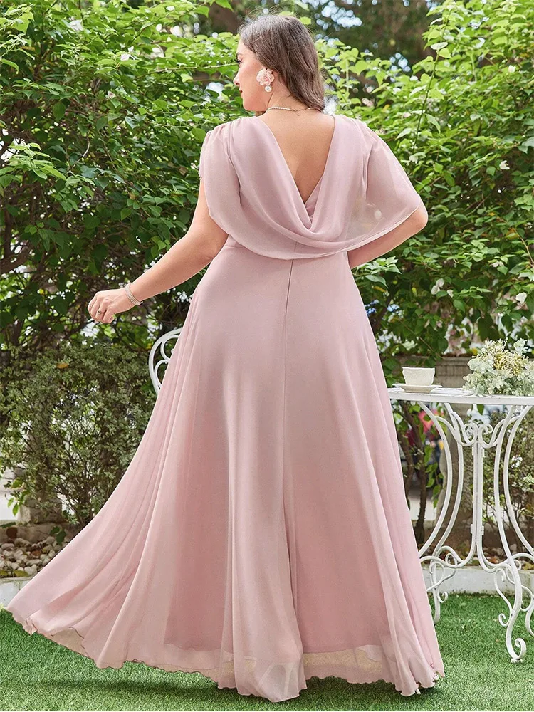 Plus Size V Neck Chiffon Sleeveless Luxury Dinner Dress 4XL 5XL Big Size Wedding Bridesmaid Chiffon Multicolor Evening Dress