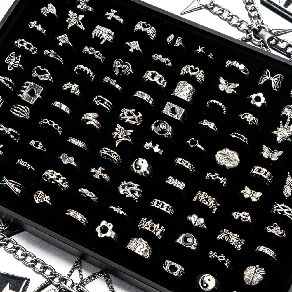 10/20/30/50Pcs/Lot New Fashion Vintage Punk Gothic Rings For Women Men Retro Animal Hop Hip Party Gifts Finger Jewelry Mix Style