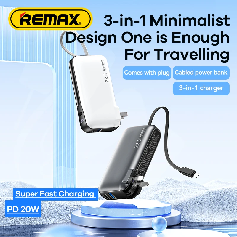 REMAX 10000mAh Portable Power Bank Fast Charging For iPhone 15 Pro MAX 14 13 12 11 X XS 8 Android PowerBank Wall Charger AC Plug