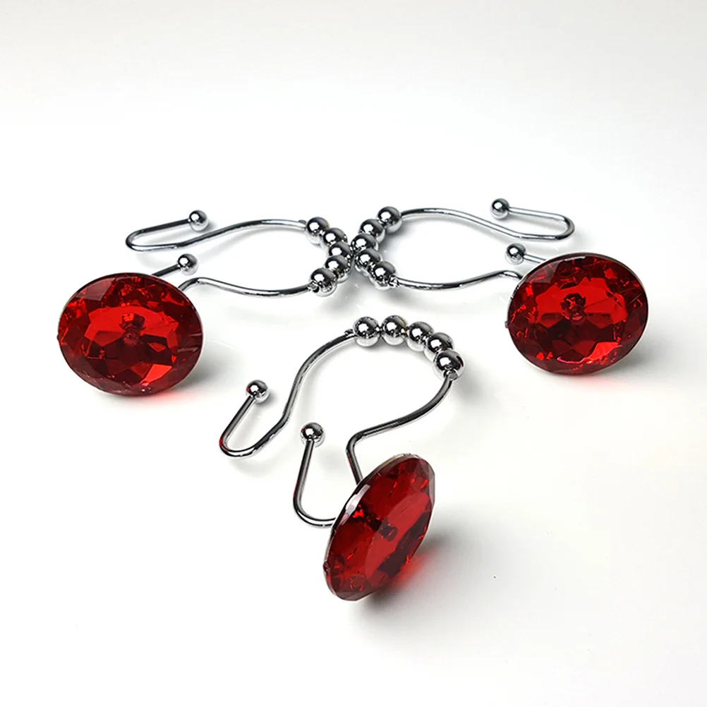 

12Pcs Shower Curtain Hooks Rhinestone Rust Resistant Double Glide Hooks for Heavy Shower Curtains Liners Bathroom Ring Hangs