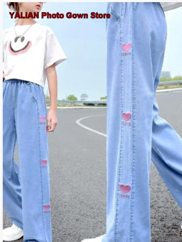 Girls Pants Kids Summer Thin Loose Stylish Ice Silk Anti-Mosquito Lyocell Wide Leg Older Kids