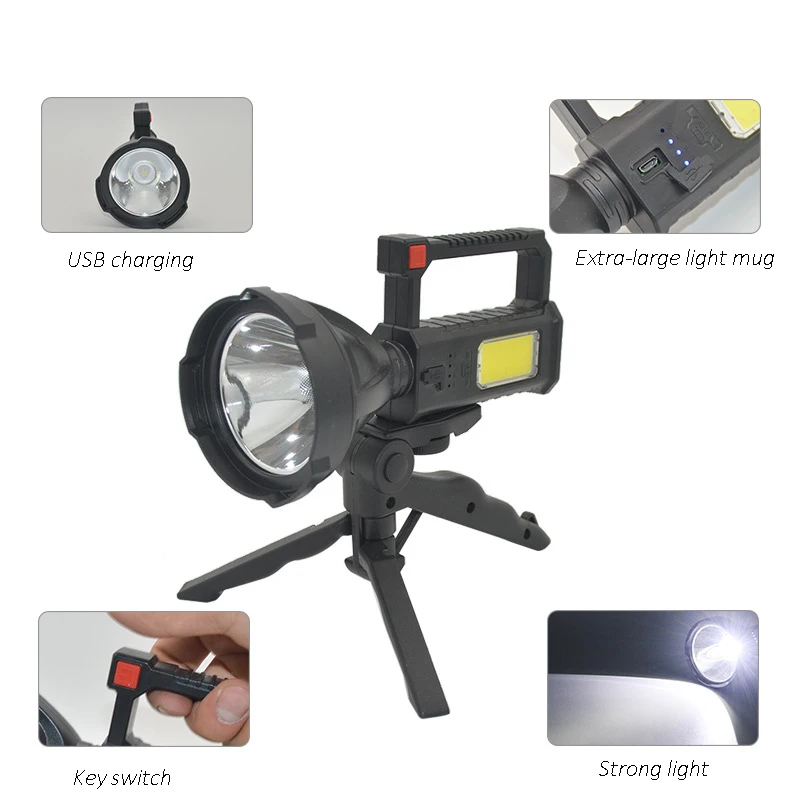 LED COB Flashlight Searchlight Dimmable USB Charging Lantern Work Light With Stand Outdoor Rechargeable Camping Night Light Lamp