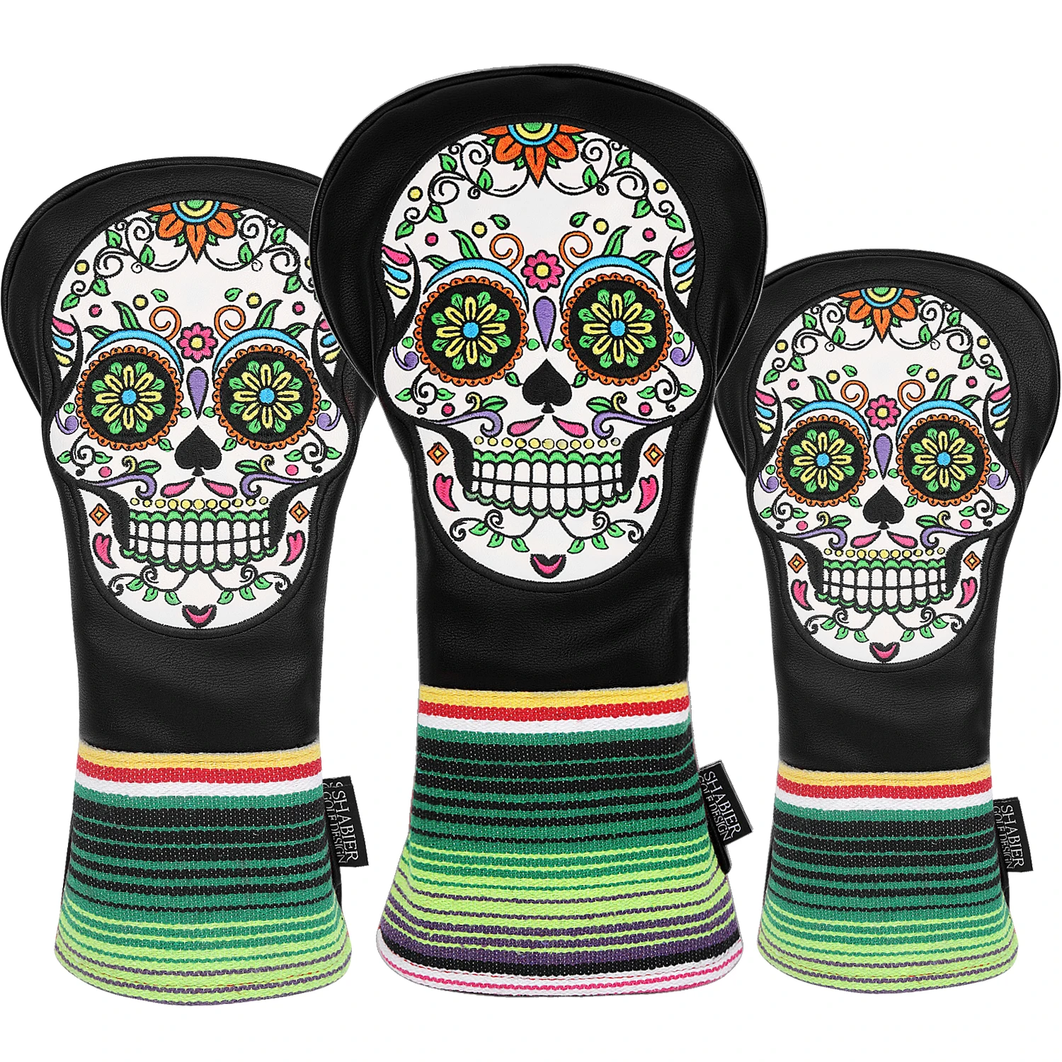 Sugar Skull Embroidered Golf Club Driver Wood Hybrid Head Cover PU Faux Leather Choose 8 Colors