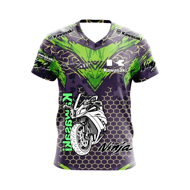 2025 الصيف دراجة نارية الرياضة كاواساكي دراجة نارية فريق شعار في الهواء الطلق على الطرق الوعرة المنافسة المشجعين الرجال سباق الدراجات النارية تي شيرت #2