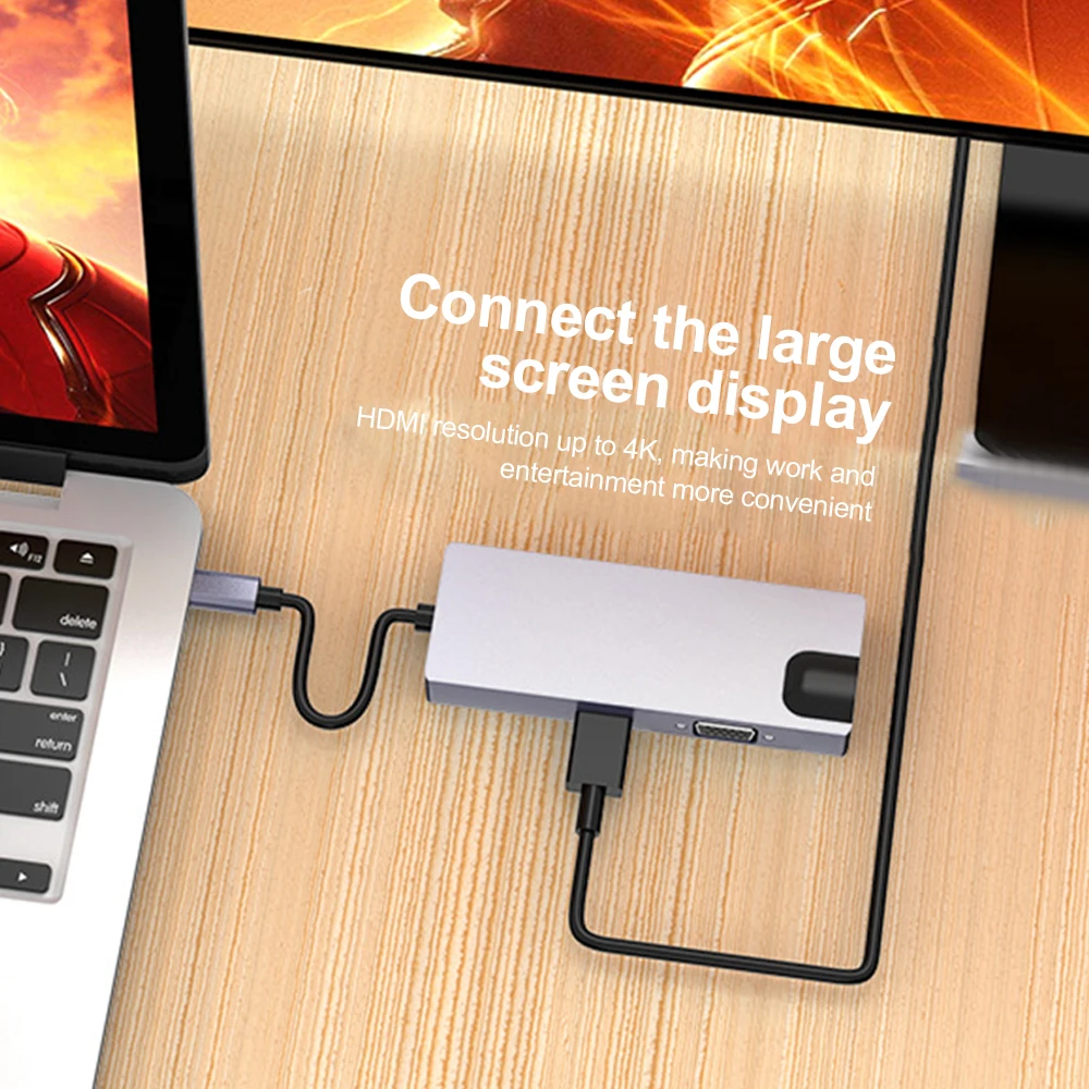 HUB tipo C USB 3,0 USB C a HDMI 4K 30HZ estación de acoplamiento RJ45 100/1000Mbps adaptador Ethernet extensor VGA PD 87W para ordenador portátil
