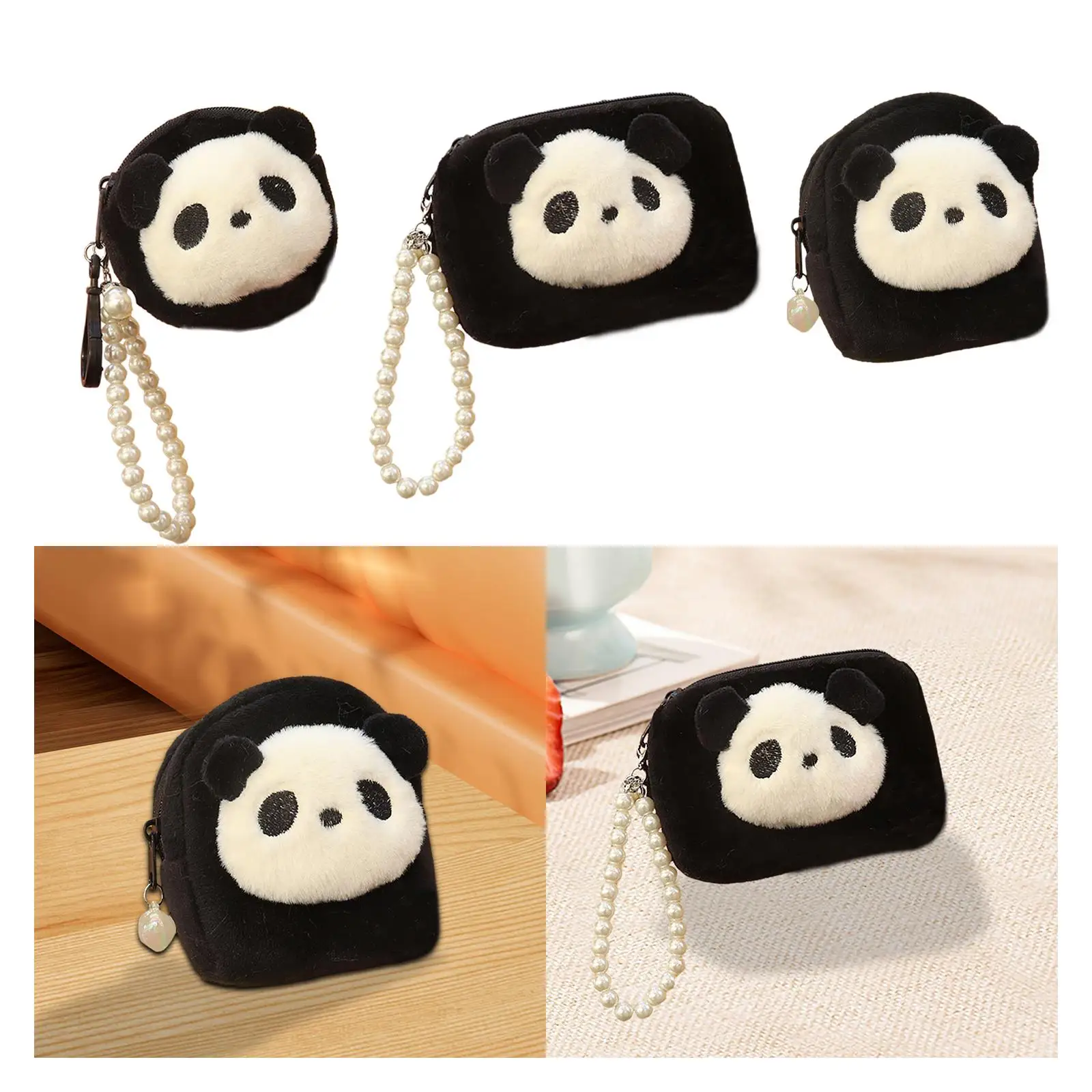 Mini Plush Wallet Cute Lipstick Bag Organizer Stylish Key Chain Card Holder Panda Coin Purse for Travel Dating Shopping Girls