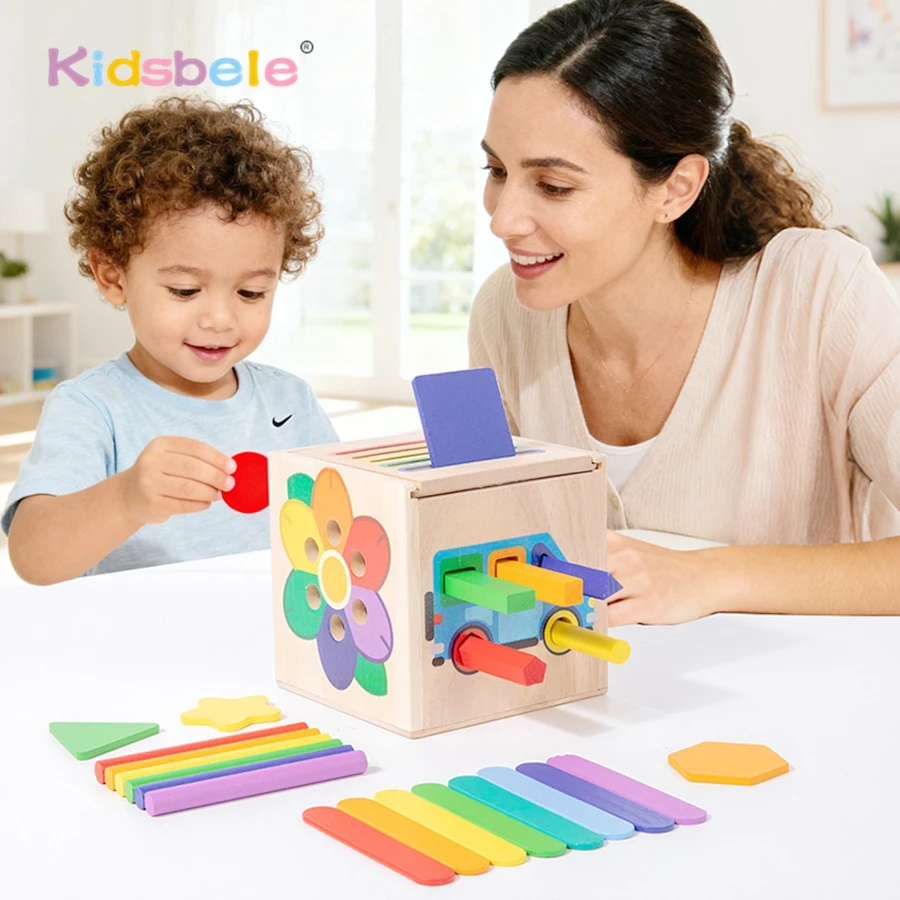 Jeu de correspondance de tri des couleurs en forme Montessori en bois pour tout-petits, jouet sensoriel de développement de moteur fin 5 en 1, cadeau de fête de noël