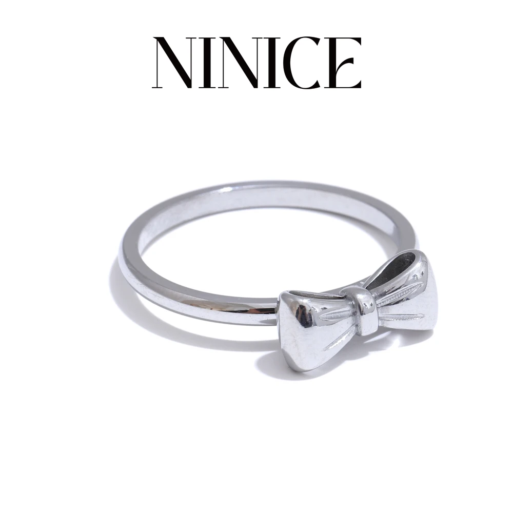 NiNice 2025 Exquisite Stainless Steel Bow Bowknot Thin Ring 18K Plated Hypoallergenic Trending Jewelry Wholesale