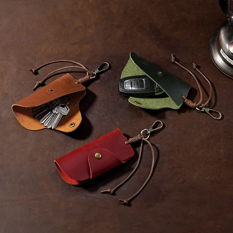 

Защитная пленка для автомобильных ключей из натуральной кожи, кожаная сумка для ключей в стиле ретро Crazy Horse, многоцветный органайзер для ключей унисекс для автомобильных аксессуаров