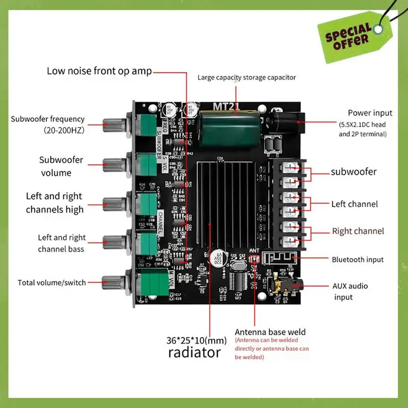 Leading-BT5.0 Amplify Board 2.1 Channel 50WX2+100W Subwoofer Amplifier Board Audio Bass Stereo Amplify Board